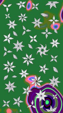 Yeşil ve nötr renklerde çiçekler. Raster illüstrasyonu. Çizim çiçek deseni duvar kağıdı için kullanılabilir.