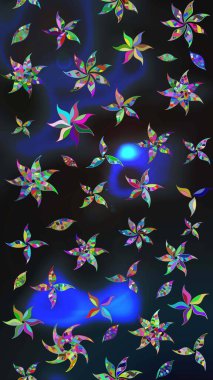 Gri ve mavi renkli şirin çiçek desenleri. Raster Modaya uygun kumaş deseni. Renkli Bahar Teması eskiz kalıbı. Düz Çiçek Elementleri Tasarımı.