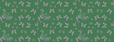 Yeşil ve gri arka planda kelebekler. Kelebekli tasarım. Robot resim. Çizim, karalama, karalama. Sonsuz. Raster illüstrasyonu.
