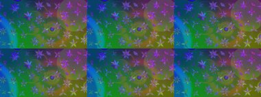 Suluboya elle çizilmiş çiçek desenli eskiz deseni. Parlak renkli fantezi çiçekleri, yapraklar, yeşil ve mavi renkli tomurcuklar yeşil ve mavi.