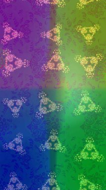 Raster illüstrasyonu. Bokeh yeşili, mavi, mor ve kar taneleriyle dekoratif Noel arkaplanı.