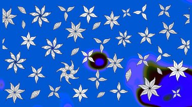 Raster illüstrasyonu. Tropik çiçek desenleri. Mavi renkte çiçekler.