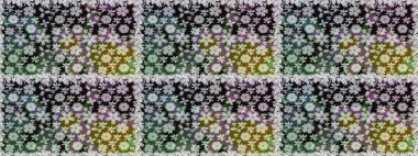 Raster illüstrasyonu. Gri renklerde. Çiçek buketleriyle klasik tarzda kusursuz desen.