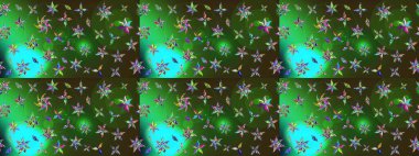 Raster illüstrasyonu. Çiçek ve yapraklı karalama şeklinde Raster çiçek deseni. Yeşil ve gri renklerde bahar çiçekleri..