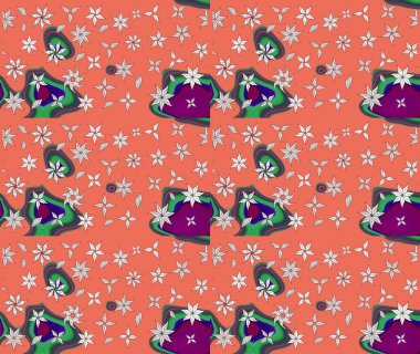 Raster illüstrasyonu. Turuncu renkli güzel bir tekstil. Suluboya çiçekli çiçek deseni.