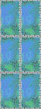 Mavi ve yeşil arka planda renkli bir kelebek. Davetiye, kart ve parmak izi için basit şirin bir model. Renkli güzel halk kelebeklerle kusursuz desen.