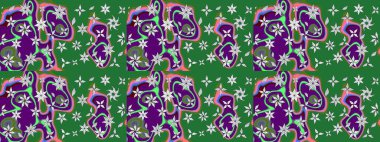 Yeşil renkli çiçekler. El çizimi çiçekli soyut çizim kalıbı. Raster illüstrasyonu.