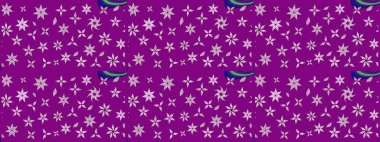 Raster illüstrasyonu. Moda baskısı, albüm, ambalaj kağıdı ve duvar kağıdı için zarif dekoratif süslemeler. Küçük çiçekli basit bir çiçek çizimi. Mor renkte şirin çiçekler.