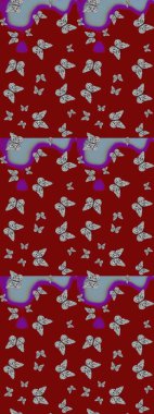 Watercolor Style 'da uçan kelebeklerle eskiz kalıbı. Doğadaki güzellik. Kumaş, Tekstil, Baskı ve Davetiye için arka plan. Raster illüstrasyonu.