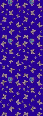 Şirin kelebeklerin güzel çizim şekli. Elle çizilmiş illüstrasyon. Moda Kumaşı Tasarımı. Mavi ve nötr renklerde resimler. Raster..