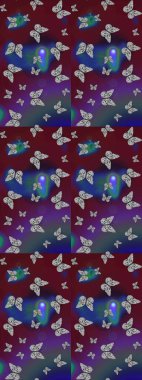 Renkli Kelebeklerle Bahar Arkaplanı. Kart, Davetiye ve Yazdırma için Basit Güzel Kalıp. Güzel Kelebek Siluetleriyle Moda Dekorasyonu. Güveli Raster Arkaplanı.