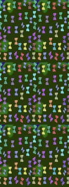 Yeşil ve nötr arka planda renkli kelebek koleksiyonu. Kağıt, kumaş ve ambalaj için uygun. Kart, baskı ve davetiye için basit kadınsı bir model. Robot resim. Raster illüstrasyonu.