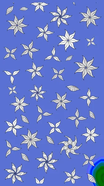 Çiçekli karalama şeklinde Raster çiçek deseni. Mavi ve beyaz renkte çiçekler. Nazikçe, güzel çiçek arkaplanı..