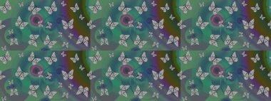 Farklı yönlere uçan renkli kelebek koleksiyonu. Kızlar, erkekler, elbiseler, duvar kağıtları için soyut çizim kalıpları. Raster illüstrasyonu.