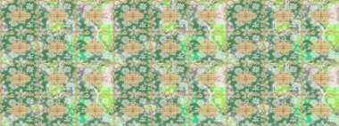 Kına dövmeli süs çiçekleri, altın çıkartmalar, mehndi ve yoga tasarımı, kartlar ve parmak izleri. Yeşil renkte desen. Raster Golden Mehndi eskiz kalıbı.