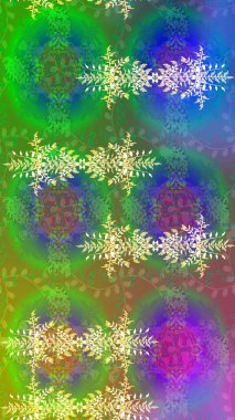 Raster illüstrasyonu. Yılbaşı kış tasarımı için renkli kar taneleri. Kar tanesi karalaması grafikleri elle çizilmiş.