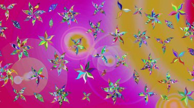 Düz Çiçek Elementleri Tasarım Raster illüstrasyonu. Çiçekler morumsu ve sarı renklerde. Renkli bahar temalı eskiz kalıbı. Çiçekli çiçek deseni, suluboya..