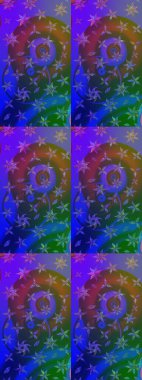 Çiçekli karalama şeklinde Raster çiçek deseni. Mor ve mavi renklerde bahar çiçekleri. Raster illüstrasyonu.