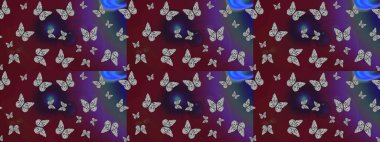 Yumuşak kahverengi ve mor arkaplanda izole edilmiş şirin yaban sinekleri. Sanat retro seramik seramik tasarım tarzında serbest ve doğrusal el çizimi logo. Kahverengi ve mor renkleri yakın görüntüle.