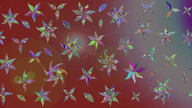 Kahverengi ve gri arka planda. Çocuksu tasarım. Elle çizilmiş çiçek desenli Raster çizimi. Tekstil, kumaş, ambalaj, hatıra defteri için güzel çiçek arkaplanı..