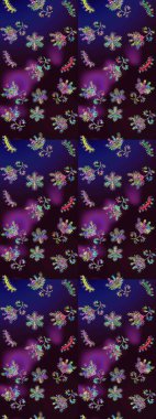 Kahverengi, mavi ve siyah renkte etnik çiçeklerle süslenmiş zarif bir eskiz şekli. Raster Çiçek İllüstrasyonu güzel tekstil..