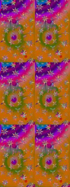 Çok turuncu ve kahverengi zarif küçük çiçekler ve turuncu ve kahverengi renkli komik böcekler, raster desen, illüstrasyon.