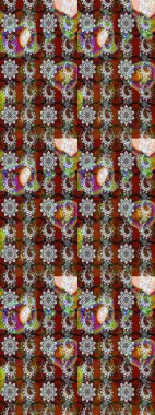 Çiçekli eskiz deseni. Suluboya çizimi. El çizimi. Kahverengi ve gri renkte çiçekler.