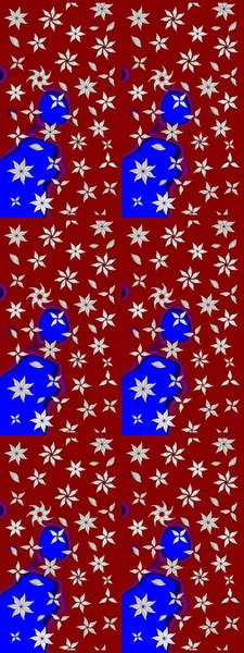 Düz Çiçek Elementleri Tasarımı. Sevimli çiçek raster deseni. Kırmızı ve mavi renkte çiçekler. Renkli Yaz Teması çizim şablonu.