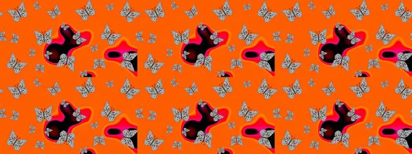 Suluboya soyut parlak desenli kelebek kanatları, retro renkler. Turuncu ve gri renkli resimler. Kumaş, tekstil, baskı ve davet için arkaplan.