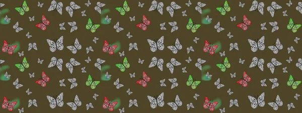 Kızlar, erkekler, elbiseler, duvar kağıtları için soyut çizim kalıbı. Kelebek, kanat, neon renkli yaratıcı raster arka plan. Tekstil ve kumaş için komik kelebek deseni. Moda tarzı.