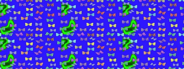 Şirin kelebek mavisi ve yeşil raster deseni. Giysi tasarımı için dekorasyon. Çizim.