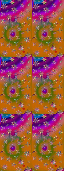 Çok turuncu ve kahverengi zarif küçük çiçekler ve turuncu ve kahverengi renkli komik böcekler, raster desen, illüstrasyon.