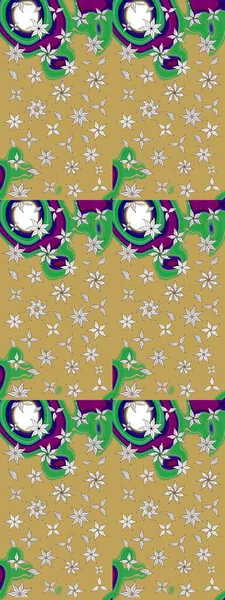 Çiçek desenli çizim. Raster illüstrasyonu. Asya tekstil tarzında. Güzel kumaş deseni. Renkli Bahar Teması eskiz kalıbı. Düz Çiçek Elementleri Tasarımı.