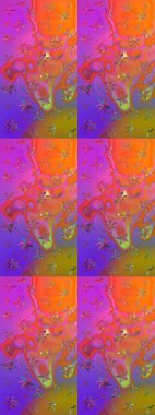 Suluboya çiçekli çiçek deseni. Raster illüstrasyonu. Menekşe ve turuncu renklerde Asya tekstili.