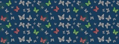 Watercolor Style 'da uçan kelebeklerle eskiz kalıbı. Doğadaki güzellik. Kumaş, Tekstil, Baskı ve Davetiye için arka plan. Raster illüstrasyonu.