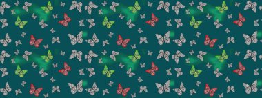 Kelebek desenli güzel çizim tasarımı. Mavi ve gri renkli resimler.