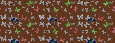 Renkli kelebeklerin güzel arka planı. Elle çizilmiş illüstrasyon. Kıyafetler, erkekler, kızlar ve duvar kağıtları için soyut çizim kalıbı. Raster..