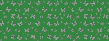 Kelebek deseni. Yeşil ve gri arka planda bir resim. Kumaş, tekstil, baskı ve davetiye örnekleri. Robot resim. Raster..