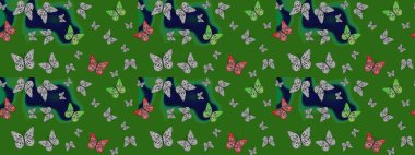 Renkli kelebekler. Çizim kalıbı. Web sayfası geçmişleri, duvar kağıtları, tekstil ve yüzey dokuları için mükemmel. Raster illüstrasyonu.