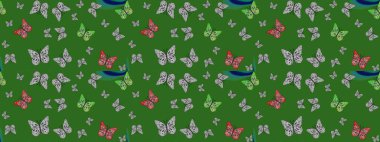 Tekrarlanan kelebekler. Elle çizilmiş sevimli kız çizimi. Çizim, karalama, karalama. Sonsuz. Raster illüstrasyonu.