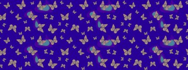 Renk çizimi kalıbı. Mistik, semboller. Mavi ve nötr bir arkaplana el çizimi. Tekrarlanan karalamalar.