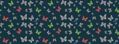 Kitap sayfaları için çiçek ormanlarında uçan güzel kelebekler. Mavi ve gri renkli resimler. Fantezi güzel illüstrasyon. Renk çizimi kalıbı. Raster illüstrasyonu.