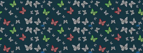 Kitap sayfaları için çiçek ormanlarında uçan güzel kelebekler. Mavi ve gri renkli resimler. Fantezi güzel illüstrasyon. Renk çizimi kalıbı. Raster illüstrasyonu.