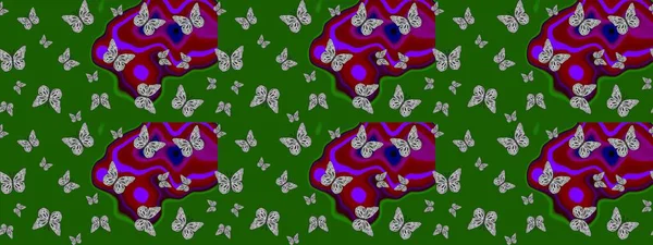 Soyut renkli güzel kelebek. Eskiz geçmişi. Yeşil ve gri renklerin çizimi. Raster illüstrasyonu.