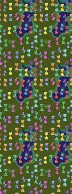 Raster çiçek desenli kelebek deseni. Kağıt, kumaş ve ambalaj için uygun. Yeşil ve mavi renkli illüstrasyon.