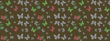 Kızlar, erkekler, elbiseler, duvar kağıtları için soyut çizim kalıbı. Kelebek, kanat, neon renkli yaratıcı raster arka plan. Tekstil ve kumaş için komik kelebek deseni. Moda tarzı.