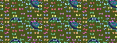 Farklı renkte kelebeklerin çizimi. Fantezi renkli resimler koleksiyonu. Giysi tarzı için yeşil ve mavi arka planda dekorasyon. Tasarım için Raster Kelebekleri. Raster illüstrasyonu.