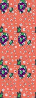 Renkli Yaz Temalı eskiz kalıbı. Raster Illustrasyon 'daki Çiçek Deseni' nin son moda çizimi. Düz Çiçek Elementleri Tasarımı. Turuncu renkte çiçekler.