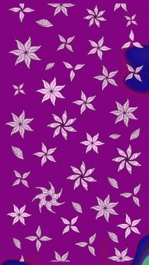 Mor renkli çiçekler. Hediye ambalaj kağıdı, tebrik kartları, posterler ve pankart tasarımı. Raster düz çiçek çizim deseni.