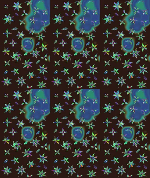 Çiçek duvar kâğıdı. Renkli çizim kalıbı. Çiçek arkaplan. Kahverengi renkli şirin tekstil. Raster illüstrasyonu.
